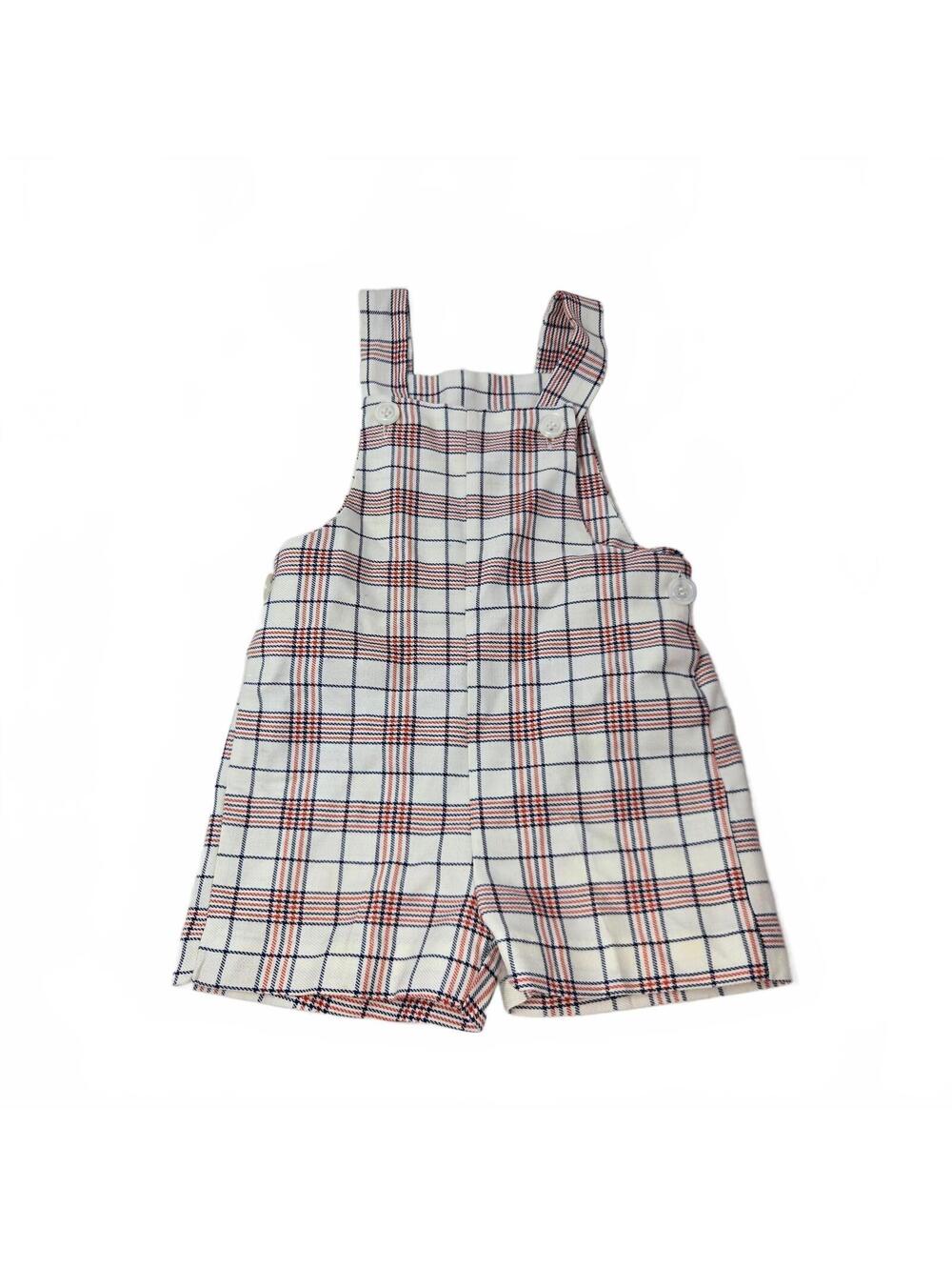 Vintage 1980s Health-Tex plaid romper Size 3T Unisex White Red Blue GUC